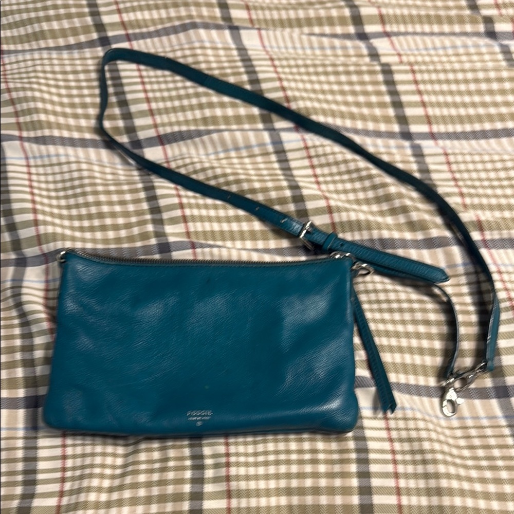 Fossil Teal Leather Crossbody Bag